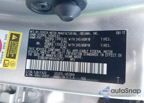 2017 Toyota Highlander Le Plus из США, поврежденный, VIN 5TDBZRFH9HS458757